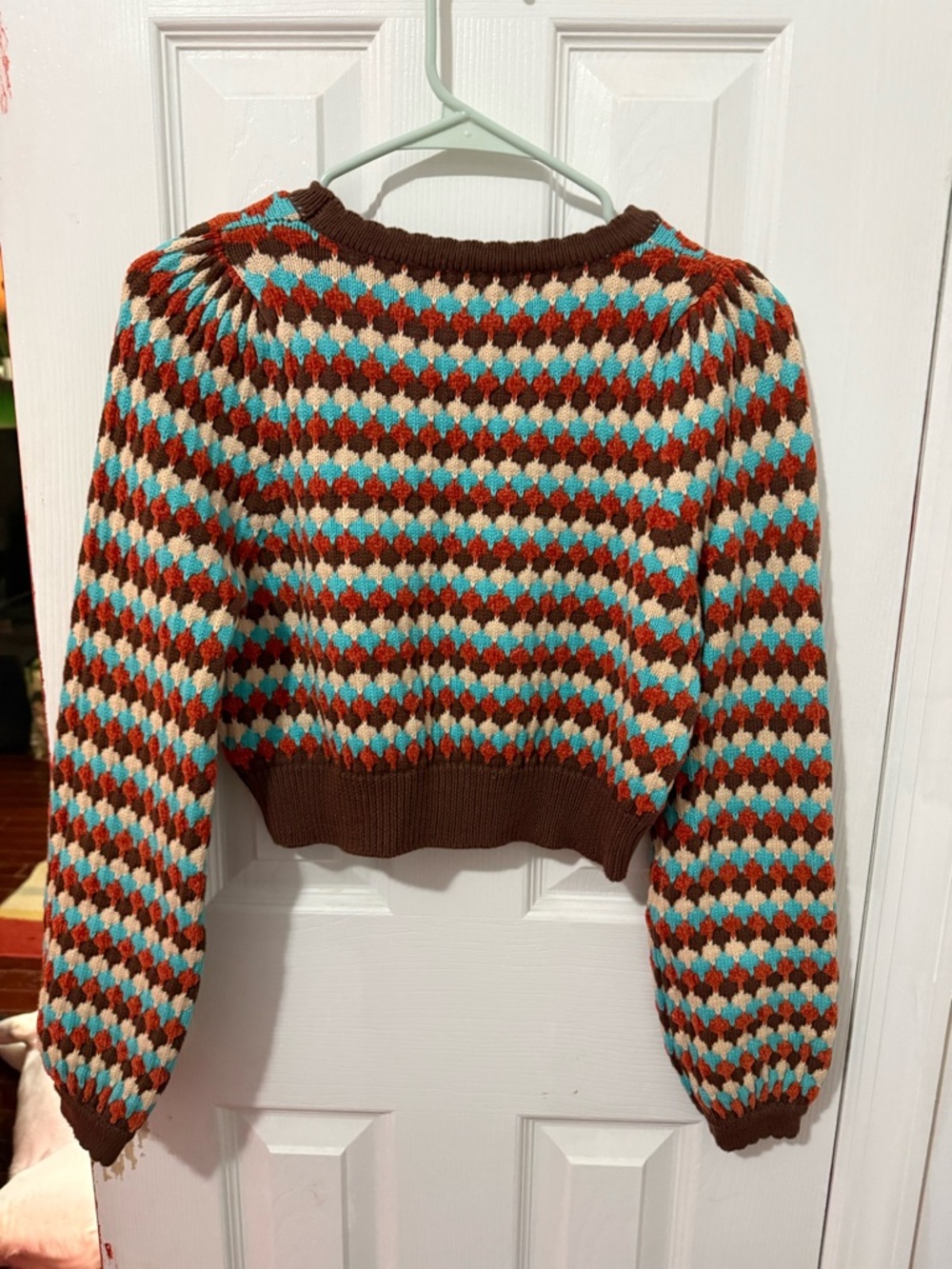 Cider Cropped Crewneck Sweater in Brown, Cream, Turquoise & Rust - Picture 4 of 4